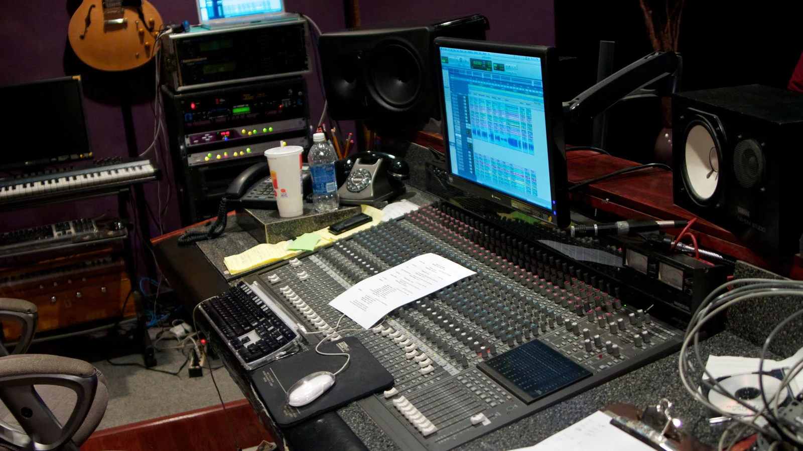 Control room - Pro Tools, Mackie B328 32x8x2 recording console, District 54 Jazz Band Recording Session 22, Solid Sound Recording Studio, Hoffman Estates, IL, 2011
