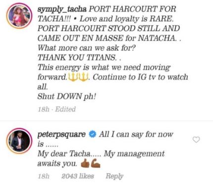 'My Management Awaits You' - Mr P To Offer Tacha Of Big Brother Naija A Management Contract 2
