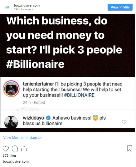 Wizkid Wants To Start 'Ashewo Business', Asks Teni For Funding 2