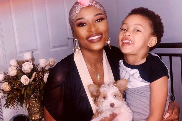DJ Zinhle Is Stunning At Home With Daughter, Kairo Forbes, And Puppy, Kleo
