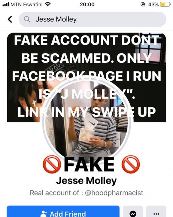 J Molley Alert Fans About Fake Fraudulent Facebook Account 2