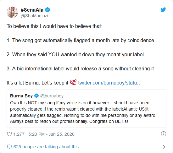 &Quot;Own It&Quot; Has Caused Sho Madjozi And Burna Boy To Fight Over Bet Award Nomination 4