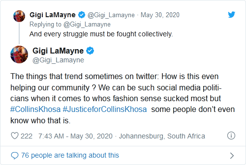 #Collinskhosa: Gigi Lamayne In The Vanguard Of Justice, Calls On Other Celebs To Act 2