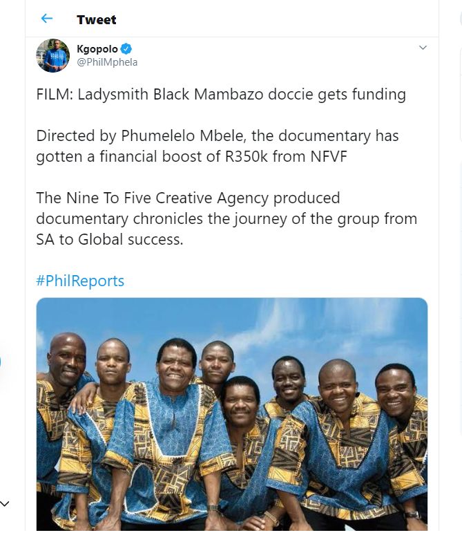 Ladysmith Black Mambazo Doccie Gets R350K Funding From Nfvf 2