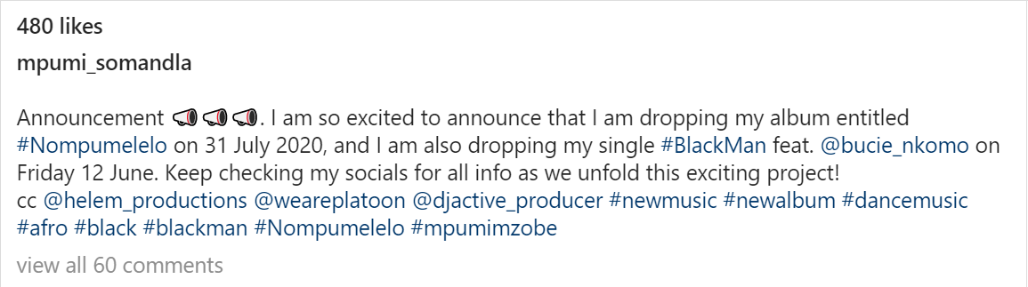 Mpumi Previews “Black Man” Ft. Bucie, Announces &Quot;Nompumelelo&Quot; Album Release Date 2