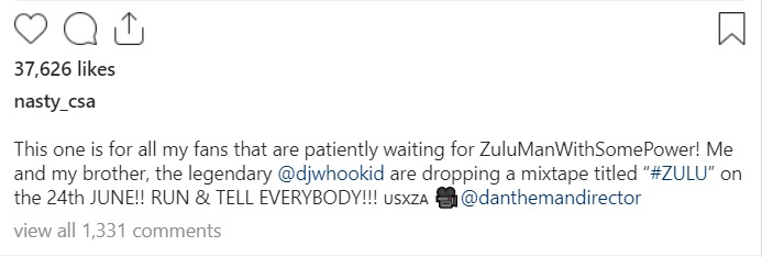 New Nasty C X Dj Whoo Kid #Zulu Ep Dropping Wednesday - Watch 2