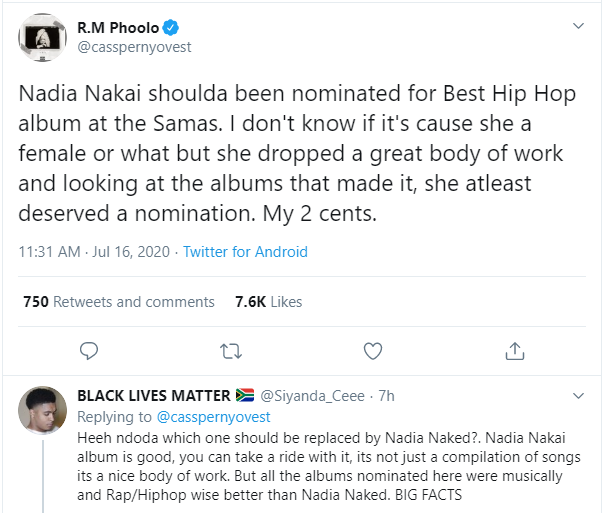 Nadia Nakai'S Album Deserved A Sama Nomination According To Cassper Nyovest 2