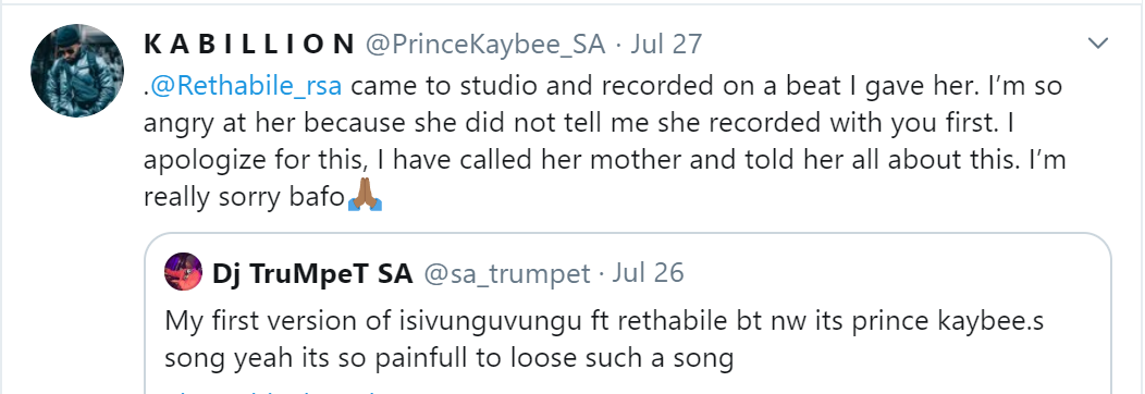 Isivunguvungu Feat Rethabile: Prince Kaybee Angry, Apologetic Addresses Song Theft Claims 2