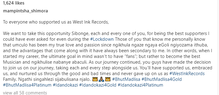 Mampintsha Shares Note Thanking Fans For Supporting His Music 2