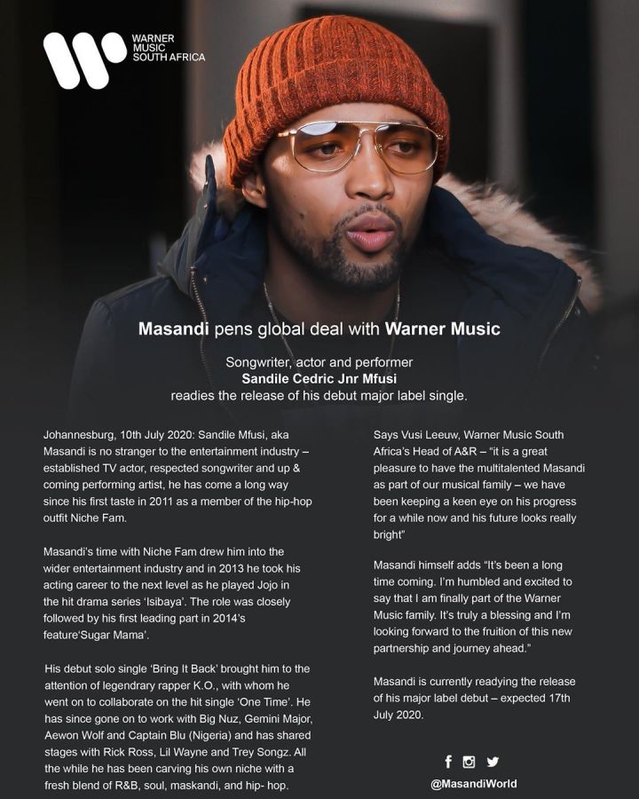 Masandi Announces Signing To Warner Music South Africa 3