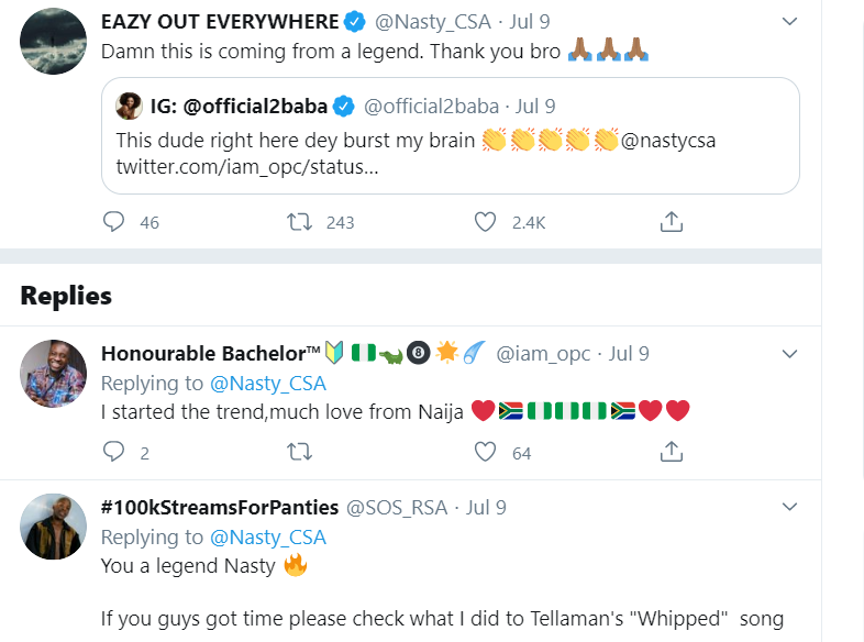 Nasty C Reacts To Nigerian Music Legend 2Baba Complimenting His Talent 3