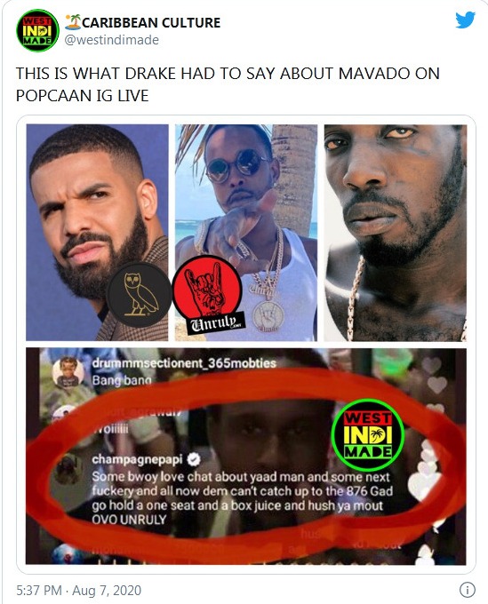 Drake Draws Blood From Mavado On Popcaan'S Instagram Live 2