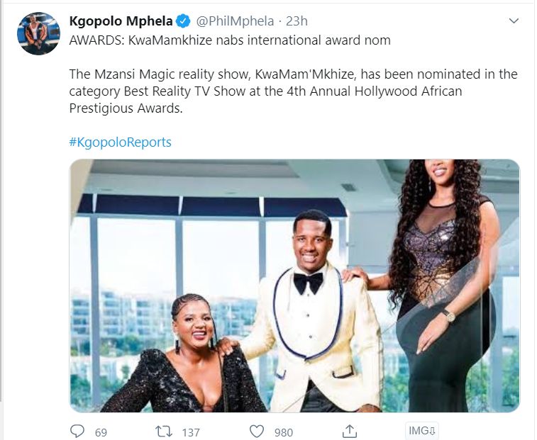 Twitter Users React As Shauwn Mkhize And Andile Mpisane Are Nominated For Hollywood Tv Awards 2