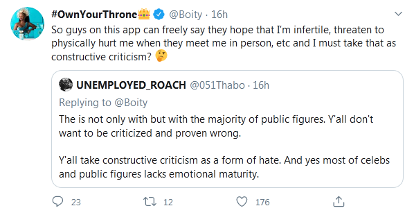 Boity Clarifies Her “Unemployed Roach” Insult 3