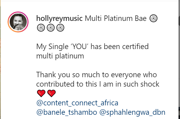 Holly Rey Shocked As Single &Quot;You&Quot; Is Confirmed Triple Platinum 2