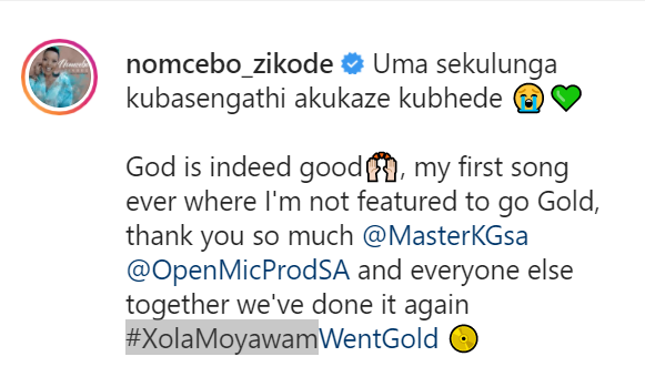 Nomcebo Zikode'S Latest Album Lead Single &Quot;Xola Moya Wam&Quot; Attains Gold 2