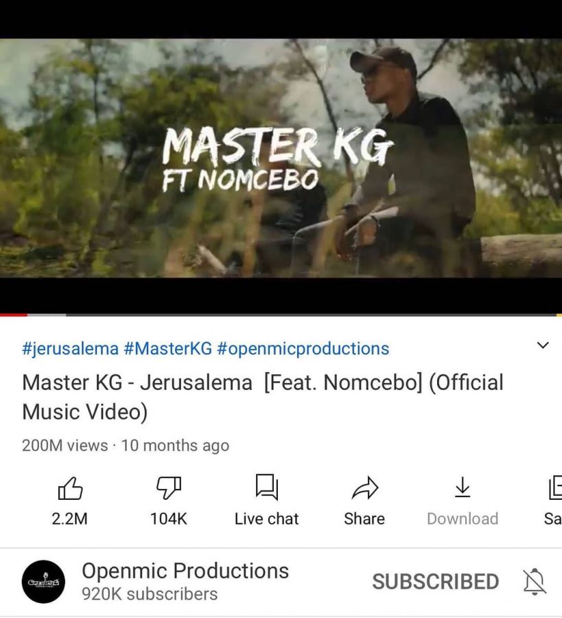 Master Kg'S Jerusalema Music Video Feat. Nomcebo Hits 200M Views On Youtube 2
