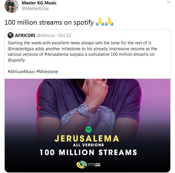 Master Kg'S &Amp; Nomcebo'S Jerusalema Song Hits 100 Million Streams On Spotify 2