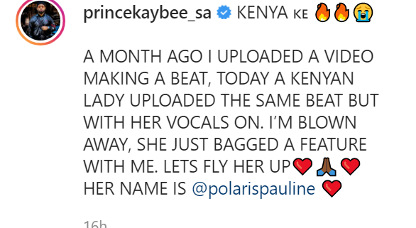 Prince Kaybee Blown Away By Kenyan Singer, &Quot;Polaris&Quot; Who Recorded On A Beat He Shared 2