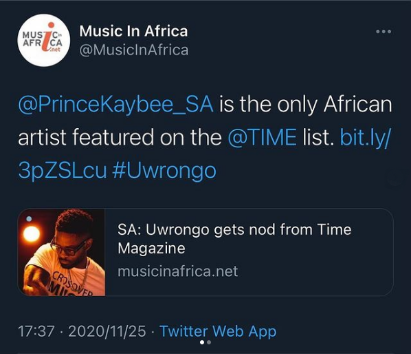 Prince Kaybee'S &Quot;Uwrongo&Quot; Makes Time Magazine'S Top 10 Songs Of 2020 2