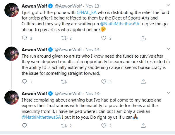 Aewon Wolf Details Experience Trying To Access Artists’ Relief Funds 1
