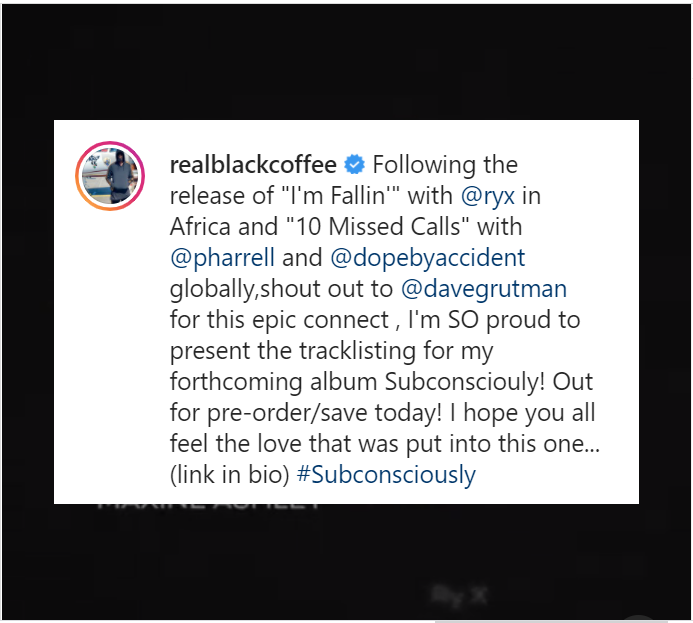Black Coffee Shares Subconsciously Album Tracklist 2