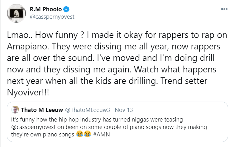 Cassper Nyovest Says He &Quot;Made It Okay For Rappers To Rap On Amapiano,&Quot; 2