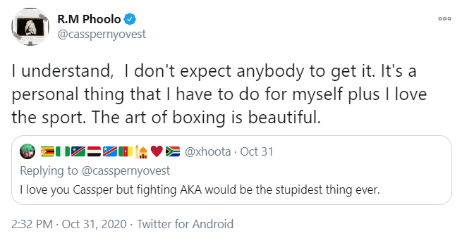 Cassper Replies Comment That Fighting Aka Would Be Stupid 2