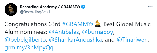 Burna Boy Bags Grammy Nomination For 'Twice As Tall' 2