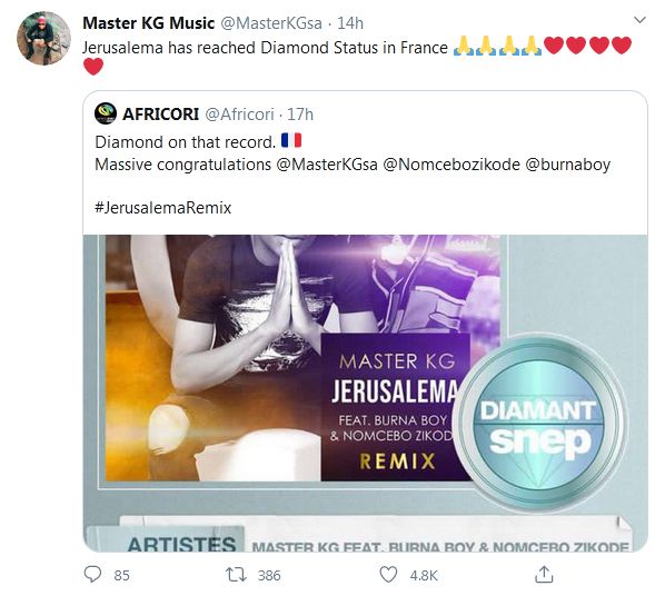 Master Kg'S &Quot;Jerusalema (Remix)&Quot; Goes Diamond In France 2