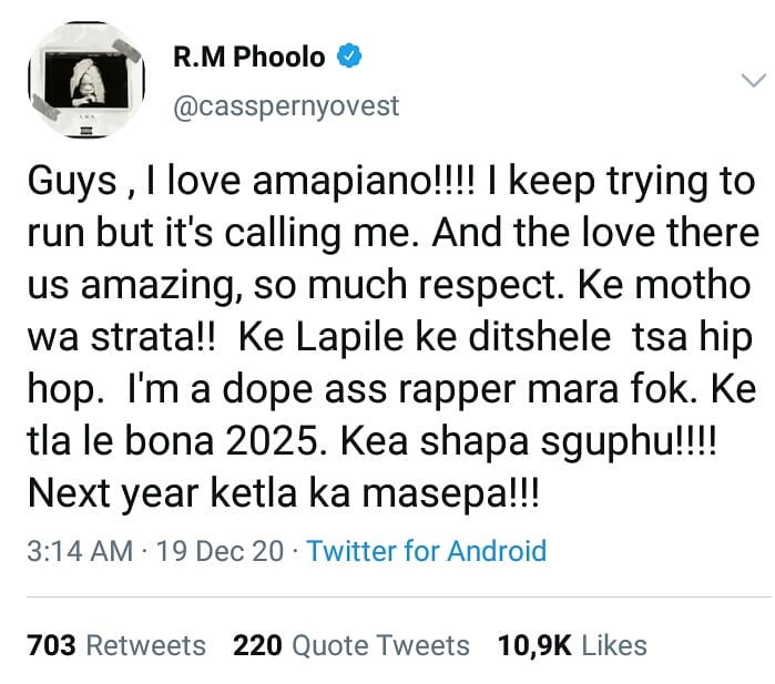 Cassper Nyovest To Switch To Amapiano, Claims The Genre Is Calling Him 2