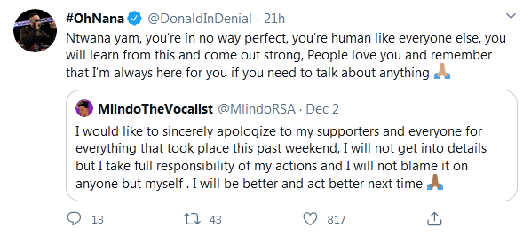 Donald Encourages Mlindo The Vocalist In His Fall 2