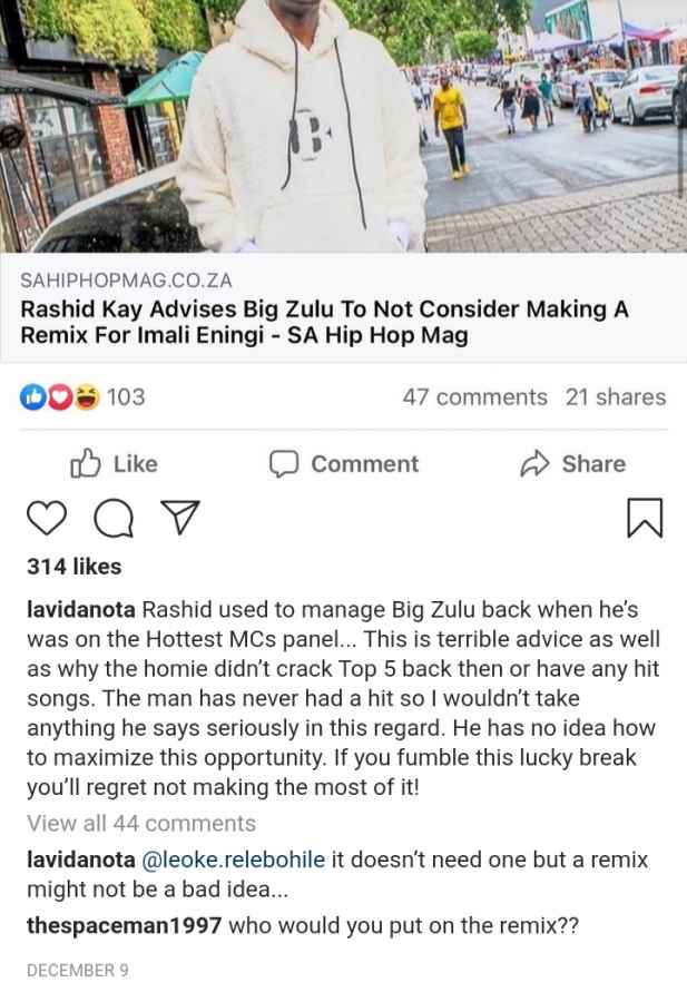 Nota On Rashid Kay'S Advice To Big Zulu On Imali Eningi 2