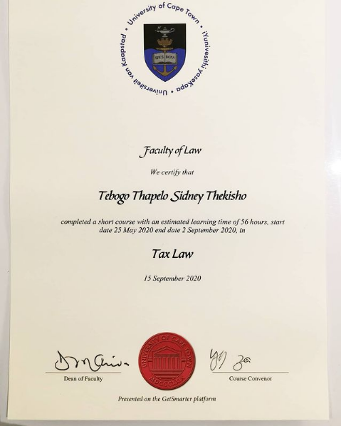 Proverb Awarded Tax Law Certificate At The University Of Cape Town 3
