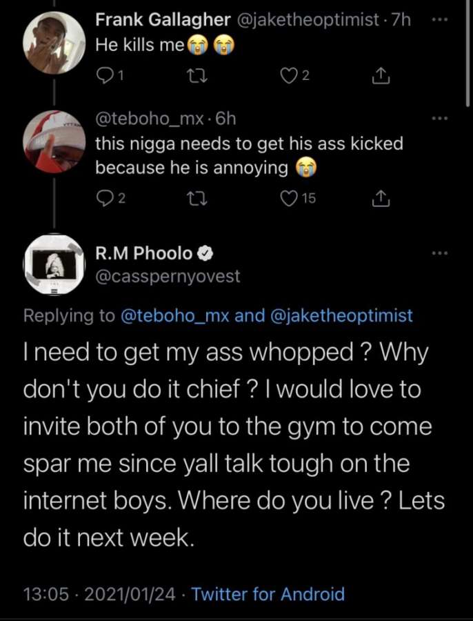 Cassper Nyovest'S Dm To Twitter Critic On Boxing Match With Aka 3