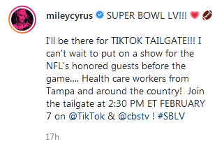 Miley Cyrus To Headline The Super Bowl'S Tailgate Celebrating Health Workers 2