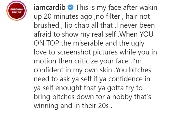 Cardi B Shows Off Her Natural Face, Slams Critics 2
