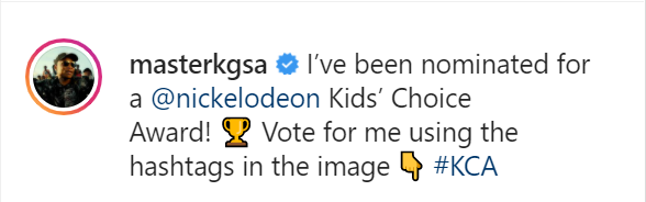 Master Kg Nominated For Nickelodeon Kid'S Choice Award 2