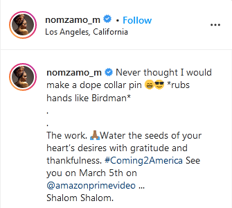 Nomzamo Mbatha Thankful &Amp; Excited About Coming 2 America Release In March 2