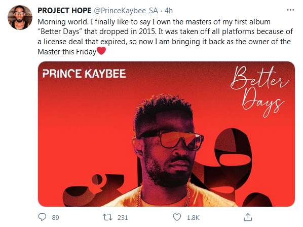 Prince Kaybee Regains Masters Of Debut Album, &Quot;Better Days,&Quot; Set To Re-Release Project 2