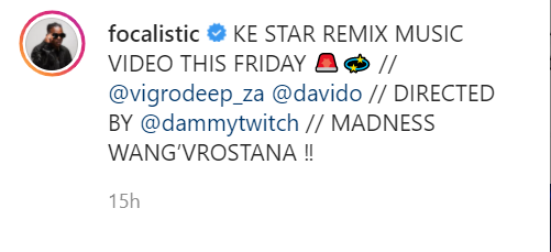 Focalistic Announces &Quot;Ke Star&Quot; Remix Music Video Featuring Davido With A Teaser | Watch 2