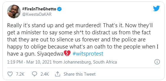 Aka, Kwesta, Boity And Other Celebs React To Tragic Wits Protests 8
