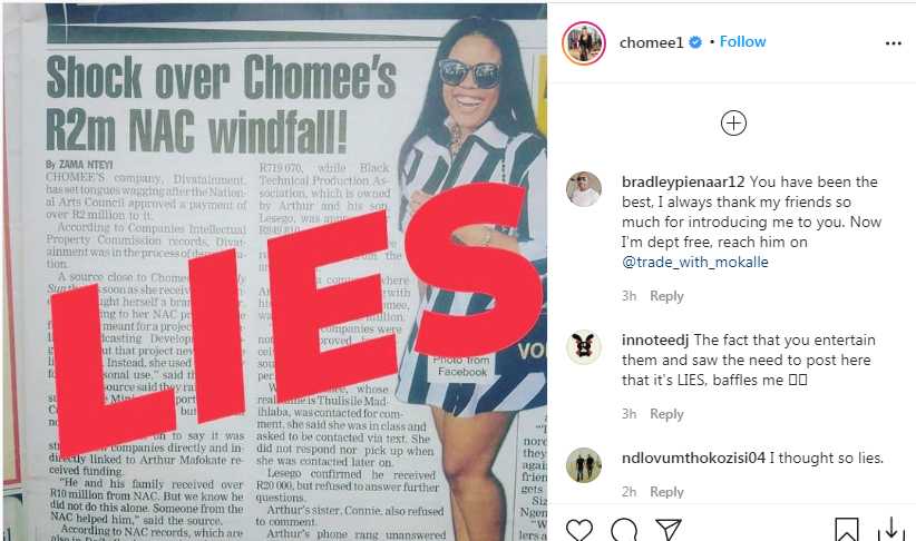 Chomee Denies Buying A Car With R2 Million From National Arts Council 2