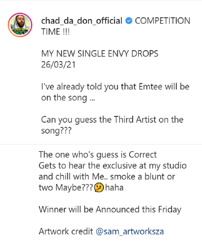 Envy: Chad Da Don Announces 2021 First Official Release Featuring Emtee 2