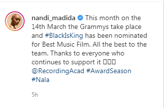 Nandi Madida Rejoices As Black Is King Gets Nominated For The Grammys 2