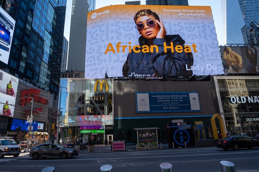 Rave Of The Moment Lady Du &Amp; Focalistic Spotted Featured On New York Time Square Billboard 3