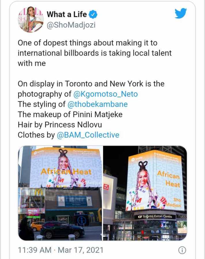 Sho Madjozi Pops On Billboards In Toronto &Amp; New York 2