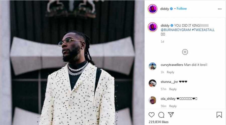 Diddy Congratulates Burna Boy On Grammy Win 2
