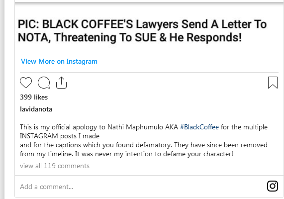 Nota Claims Black Coffee Is Behind His Arrest 3