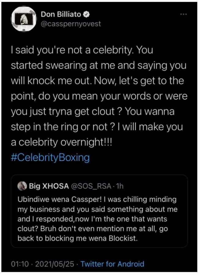 #Celebrityboxing: Cassper Nyovest Ready To Spar With Big Xhosa, Condemns Emtee Comparison 4